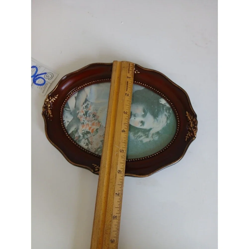 Vtg  Style Oval Burgundy Gold Ornate Picture Frame Victorian Child Portrait